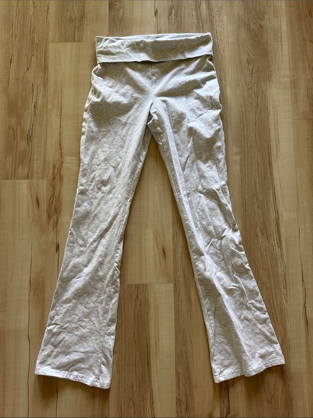 Grey Fold-Over Waist Flare Yoga Pants